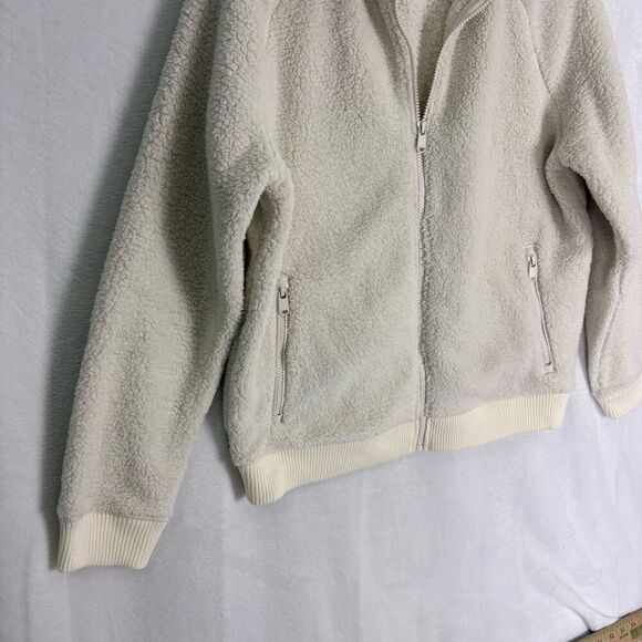 Athleta White Tugga Jacket II Sherpa Zip Up Bomber Jacket Size Medium - Picture 5 of 12